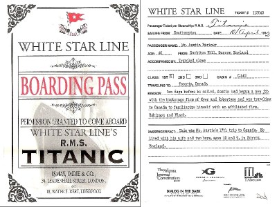 Boarding pass reproduction for the titanic
