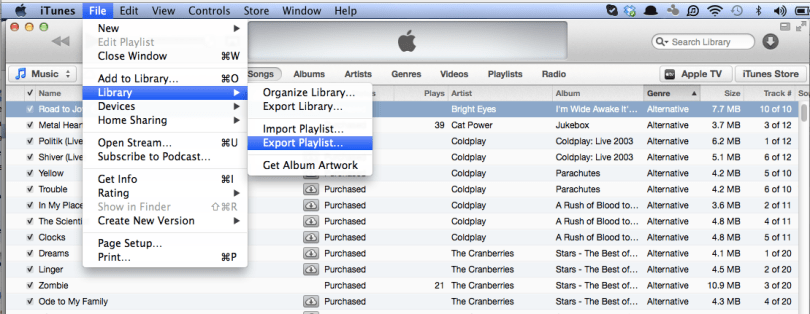 Export Playlist in iTunes 11.0.1