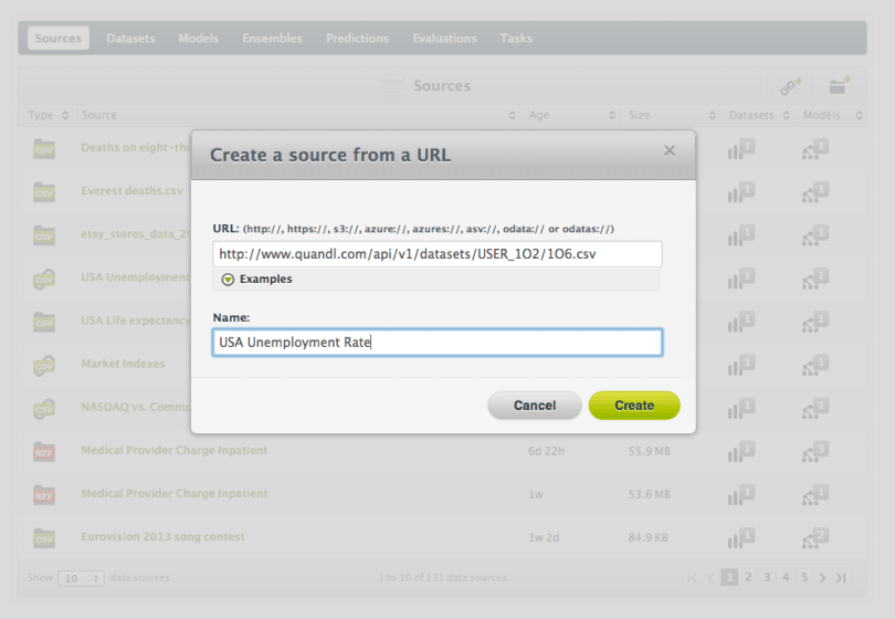 bigML Upload Remote Source