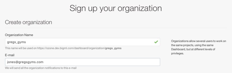 Organization sign up