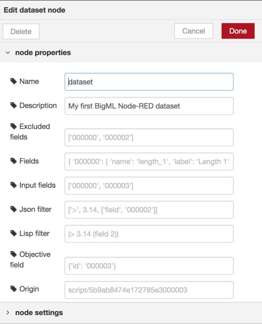 BigML Dataset configuration
