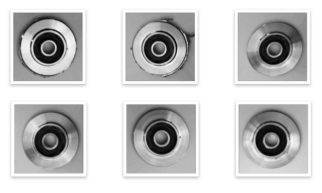 6 images of defective pump impellers